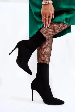 Damskie Wysokie Botki Ze Skarpetą Na Szpilce Czarne Luisell