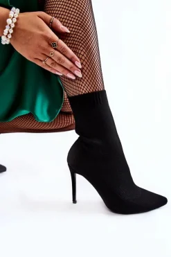 Damskie Wysokie Botki Ze Skarpetą Na Szpilce Czarne Luisell