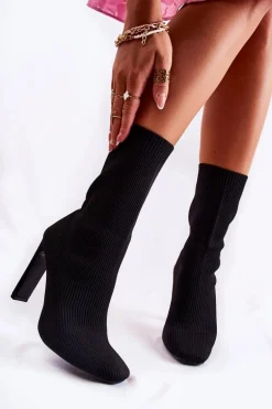 Damskie Wysokie Botki Ze Skarpetą Na Obcasie Czarne Nessi