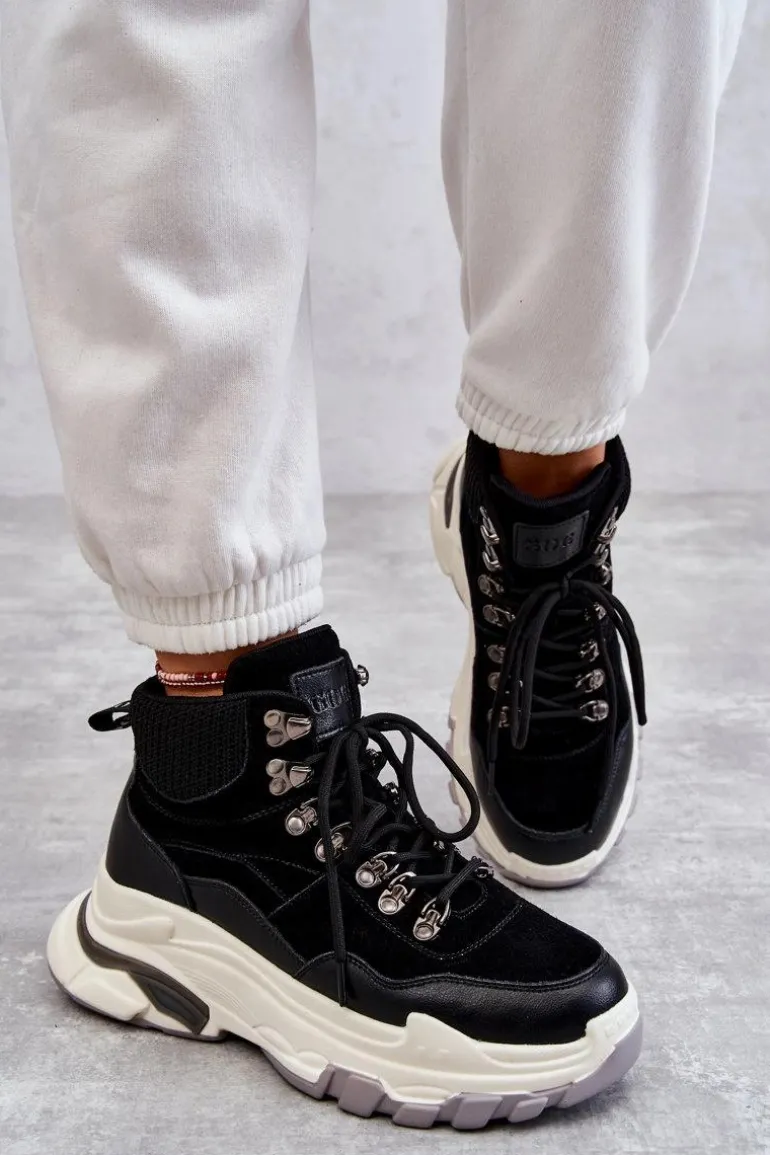 Damskie Wysokie Buty Sportowe GOE KK2N4098 Czarne