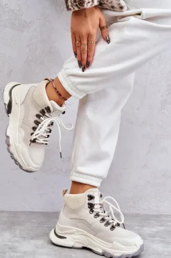 Damskie Wysokie Buty Sportowe GOE KK2N4097 Jasnobeżowe