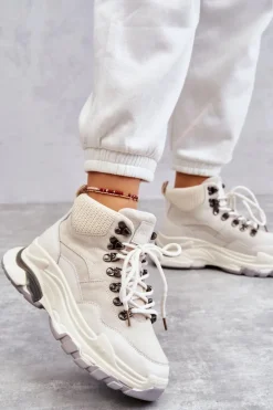 Damskie Wysokie Buty Sportowe GOE KK2N4097 Jasnobeżowe