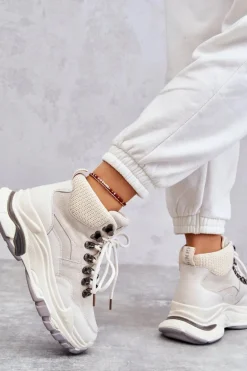 Damskie Wysokie Buty Sportowe GOE KK2N4097 Jasnobeżowe