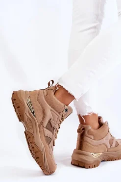 Damskie Wysokie Buty Sportowe Memory Foam System Big Star KK274355 Beżowe