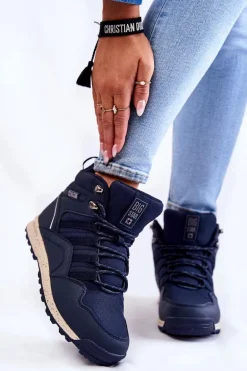 Damskie Wysokie Buty Trekkingowe Big Star KK274611 Granatowe