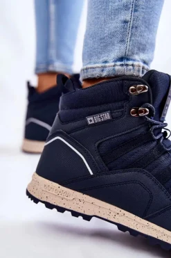 Damskie Wysokie Buty Trekkingowe Big Star KK274611 Granatowe