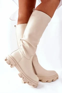 Damskie Wysokie Kozaki Beżowe Little Bit