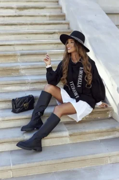 Damskie Wysokie Kozaki Czarne Whats Going On