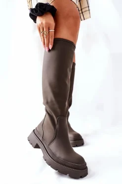 Damskie Wysokie Kozaki Khaki Whats Going On