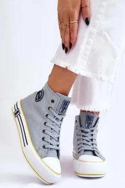 Damskie Wysokie Materiałowe Trampki Na Platformie Big Star LL274188 Jasnoniebieskie