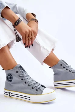 Damskie Wysokie Materiałowe Trampki Na Platformie Big Star LL274188 Jasnoniebieskie