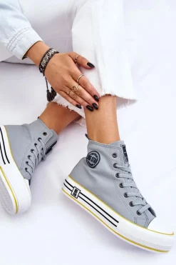 Damskie Wysokie Materiałowe Trampki Na Platformie Big Star LL274188 Jasnoniebieskie