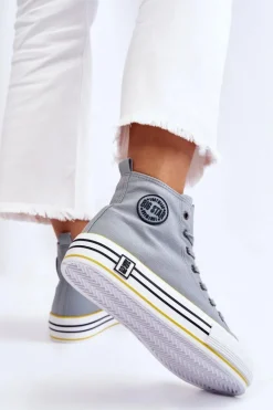 Damskie Wysokie Materiałowe Trampki Na Platformie Big Star LL274188 Jasnoniebieskie