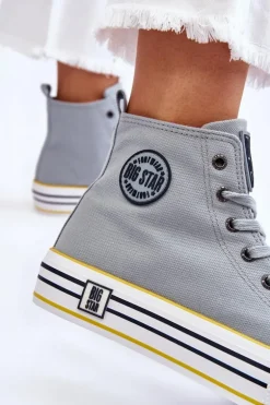 Damskie Wysokie Materiałowe Trampki Na Platformie Big Star LL274188 Jasnoniebieskie