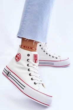 Damskie Wysokie Materiałowe Trampki Na Platformie Big Star LL274185 Białe