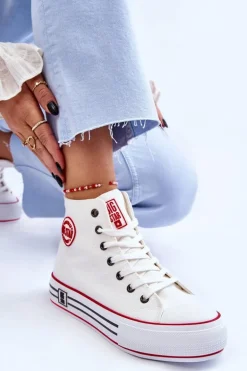 Damskie Wysokie Materiałowe Trampki Na Platformie Big Star LL274185 Białe