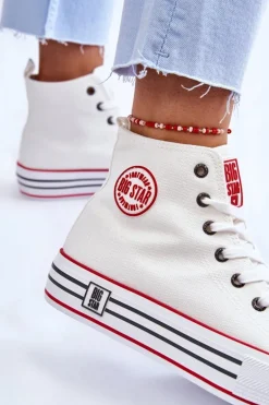 Damskie Wysokie Materiałowe Trampki Na Platformie Big Star LL274185 Białe