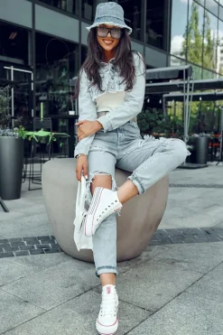 Damskie Wysokie Materiałowe Trampki Na Platformie Big Star LL274185 Białe