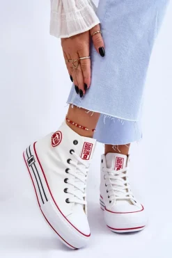 Damskie Wysokie Materiałowe Trampki Na Platformie Big Star LL274185 Białe