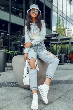 Damskie Wysokie Materiałowe Trampki Na Platformie Big Star LL274185 Białe