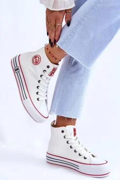 Damskie Wysokie Materiałowe Trampki Na Platformie Big Star LL274185 Białe