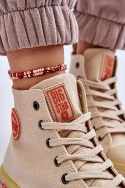 Damskie Wysokie Materiałowe Trampki Na Platformie Big Star LL274187 Beżowe