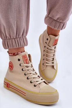 Damskie Wysokie Materiałowe Trampki Na Platformie Big Star LL274187 Beżowe