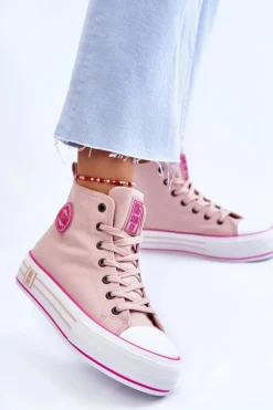Damskie Wysokie Materiałowe Trampki Na Platformie Big Star LL274186 Różowe