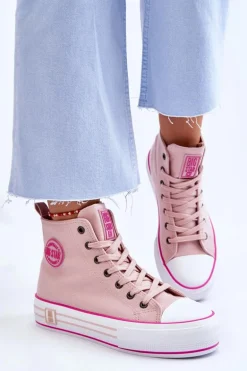 Damskie Wysokie Materiałowe Trampki Na Platformie Big Star LL274186 Różowe