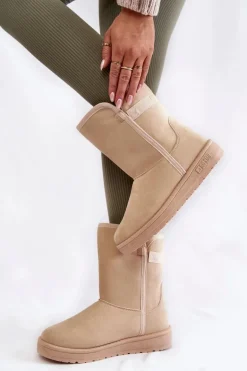 Damskie Wysokie Śniegowce Big Star KK274617 Jasnobeżowe