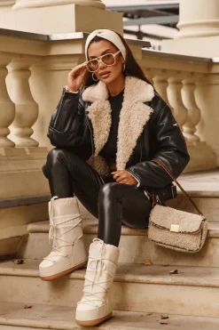 Damskie Wysokie Śniegowce Beżowe Venila