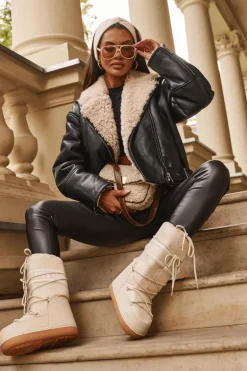 Damskie Wysokie Śniegowce Beżowe Venila