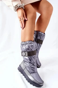 Damskie Wysokie Śniegowce Ocieplane Szare Eunousa