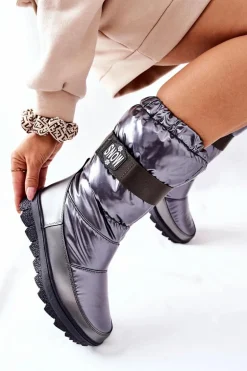 Damskie Wysokie Śniegowce Ocieplane Szare Eunousa