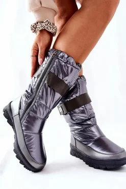 Damskie Wysokie Śniegowce Ocieplane Szare Eunousa