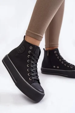 Damskie Wysokie Ocieplane Trampki Big Star KK274173 Czarne