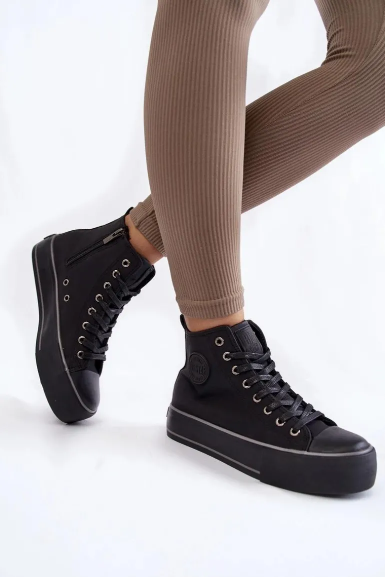 Damskie Wysokie Ocieplane Trampki Big Star KK274173 Czarne