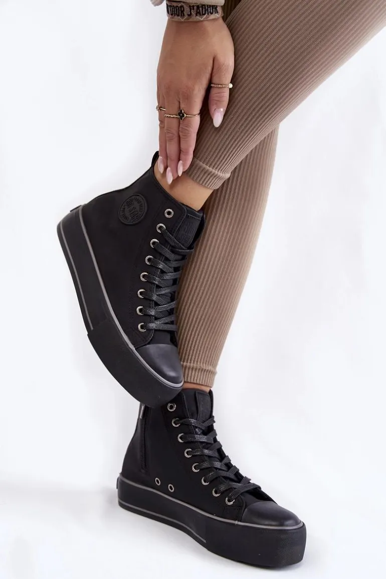 Damskie Wysokie Ocieplane Trampki Big Star KK274173 Czarne