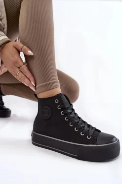 Damskie Wysokie Ocieplane Trampki Big Star KK274173 Czarne