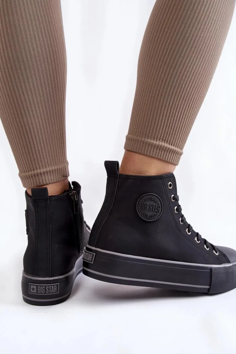 Damskie Wysokie Ocieplane Trampki Big Star KK274173 Czarne