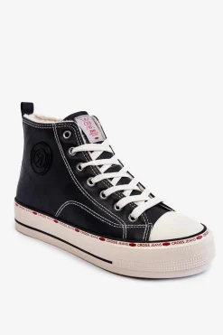 Damskie Wysokie Ocieplane Trampki Cross Jeans KK2R4042C Czarne