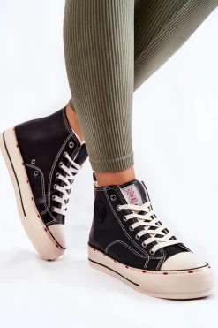 Damskie Wysokie Ocieplane Trampki Cross Jeans KK2R4042C Czarne