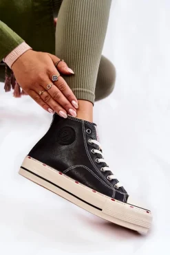 Damskie Wysokie Ocieplane Trampki Cross Jeans KK2R4042C Czarne