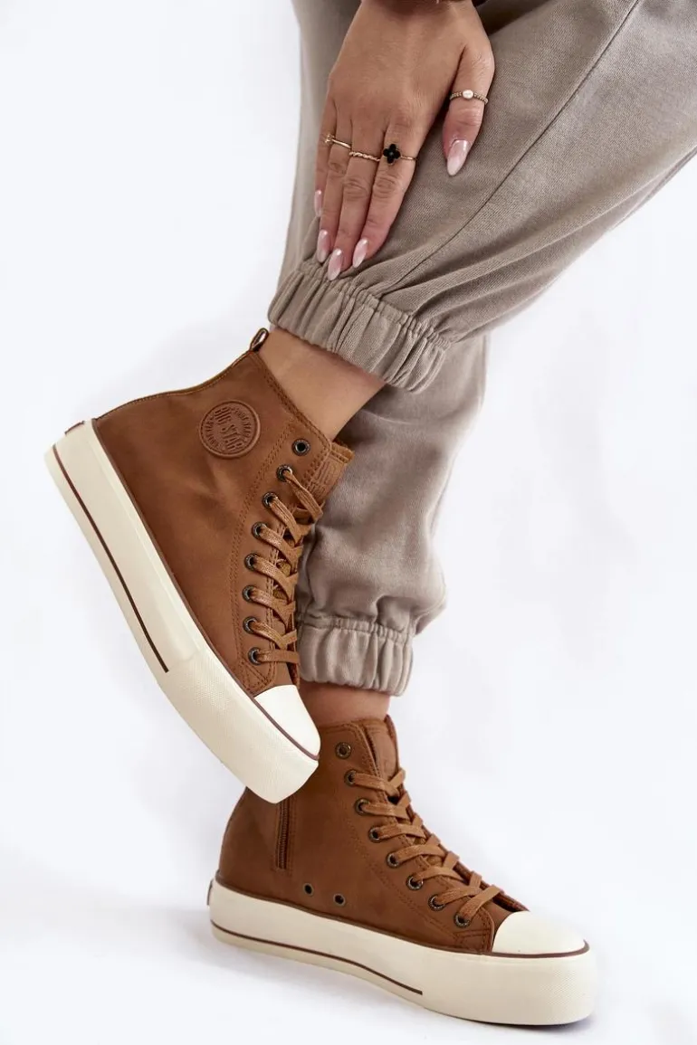 Damskie Wysokie Ocieplane Trampki Big Star KK274171 Brązowe