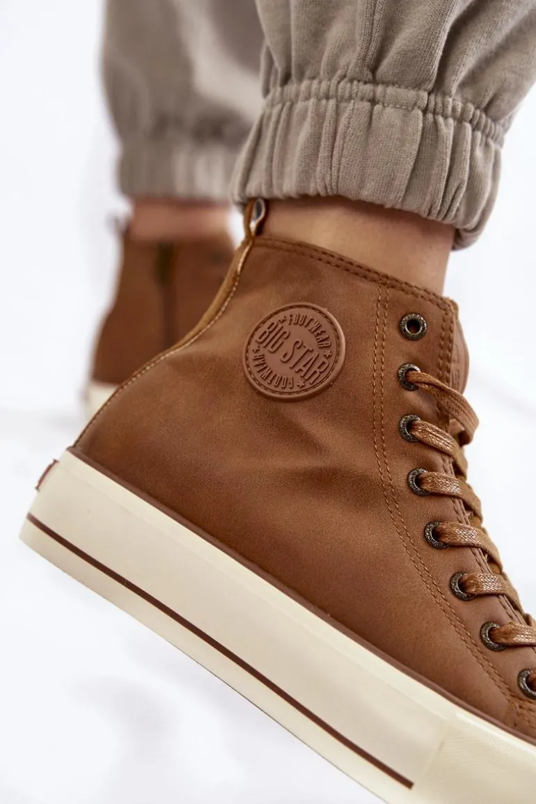 Damskie Wysokie Ocieplane Trampki Big Star KK274171 Brązowe