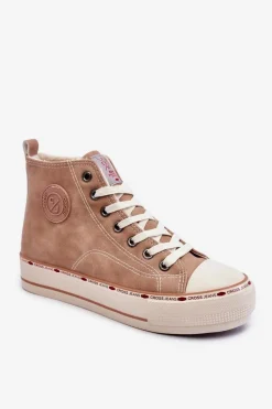Damskie Wysokie Ocieplane Trampki Cross Jeans KK2R4045C Beżowe