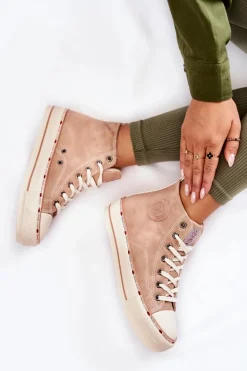 Damskie Wysokie Ocieplane Trampki Cross Jeans KK2R4045C Beżowe