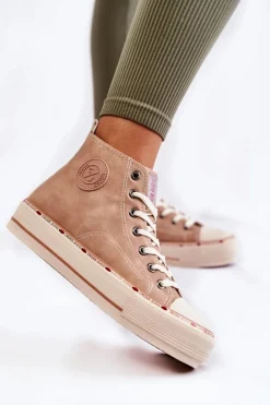 Damskie Wysokie Ocieplane Trampki Cross Jeans KK2R4045C Beżowe