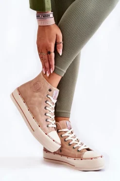 Damskie Wysokie Ocieplane Trampki Cross Jeans KK2R4045C Beżowe