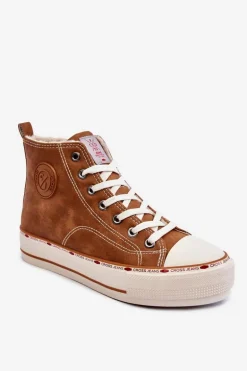 Damskie Wysokie Ocieplane Trampki Cross Jeans KK2R4043C Camel